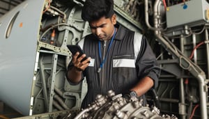 aircraft technician on mobile device