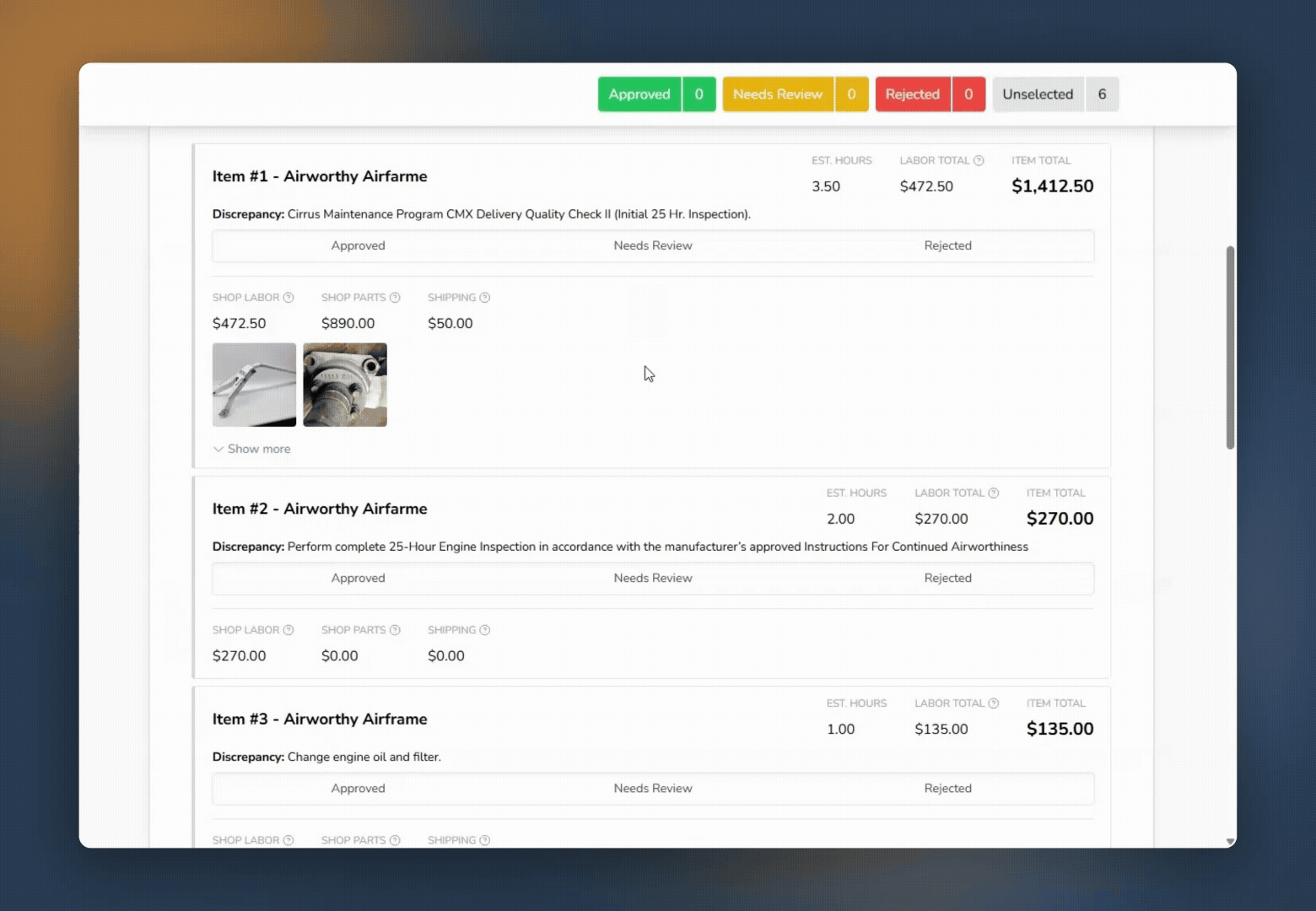 Approve Reject Loop - Customer Portal for Aircraft Repair Quotes